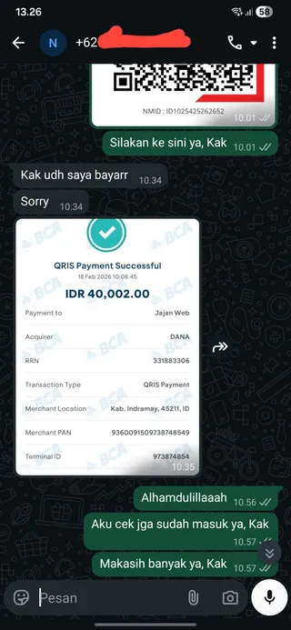 Testimoni Canva Pro (Bisnis) — screenshot asli pelanggan Jajan Web