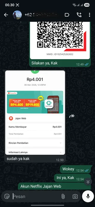 Testimoni Netflix Premium (Sharing) — screenshot asli pelanggan Jajan Web